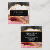 Roze en zwarte glitter marmer Agate Vierkante Visitekaartje (Voorkant / Achterkant)