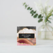 Roze en zwarte glitter marmer Agate Vierkante Visitekaartje (Staand voorkant)