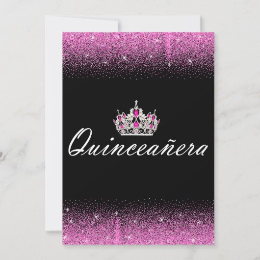 Roze en Zwarte Glitter Quinceanera Uitnodigingen (Achterkant)