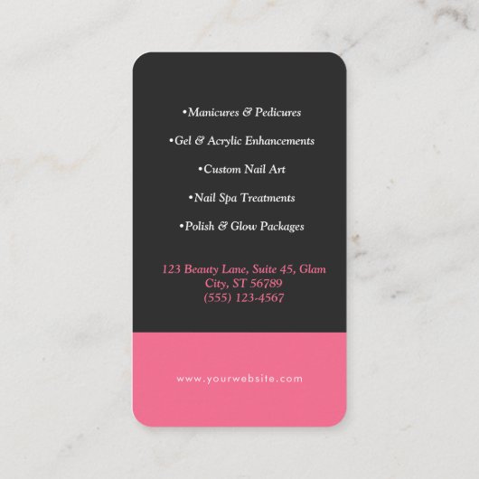 Roze en Zwarte Glitter Splatter Visitekaartje (Achterkant)