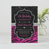 Roze en Zwarte Glitter Tiger Stripes 21ste Verjaar Kaart (Staand voorkant)