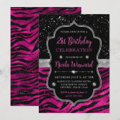 Roze en Zwarte Glitter Tiger Stripes 21ste Verjaar Kaart (Voorkant / Achterkant)
