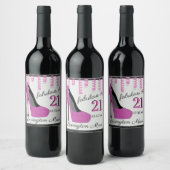 Roze en Zwarte Glitter Verjaardag Mousserende Wijn Etiket (Flessen)