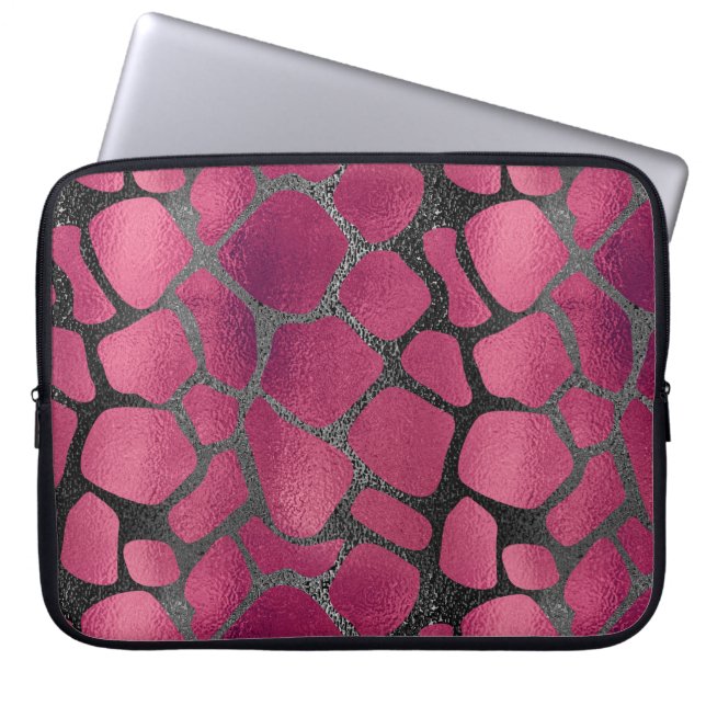 Roze en zwarte glitterafdrukken in kleur laptop sleeve (Voorkant)