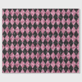 Roze en zwarte glitterdiamanten omslagpapier cadeaupapier (Vlak)