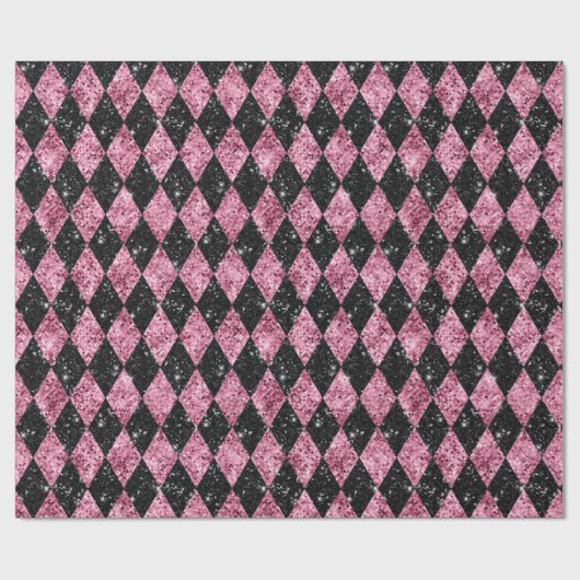Roze en zwarte glitterdiamanten omslagpapier cadeaupapier (Vlak)