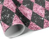 Roze en zwarte glitterdiamanten omslagpapier cadeaupapier (Rol Hoek)