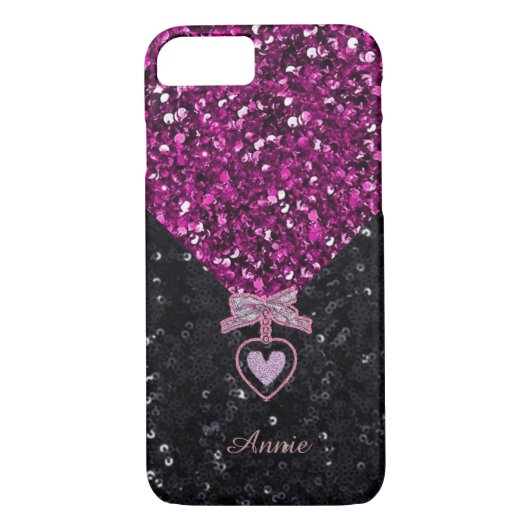 Roze en zwarte glitters Case-Mate iPhone case (Achterkant)