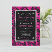 Roze en zwarte glitters glitters bloemendamask Swe Kaart (Staand voorkant)