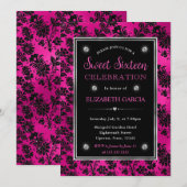 Roze en zwarte glitters glitters bloemendamask Swe Kaart (Voorkant / Achterkant)