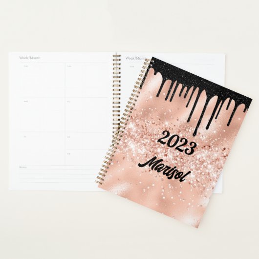 Roze en zwarte glitterschijven Planner 2023 (Display)