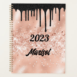 Roze en zwarte glitterschijven Planner 2023