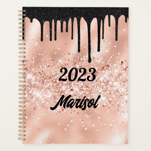 Roze en zwarte glitterschijven Planner 2023 (Voorkant)