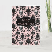 Roze en Zwarte Goth Schedels en Rozen Kaart (Voorkant)