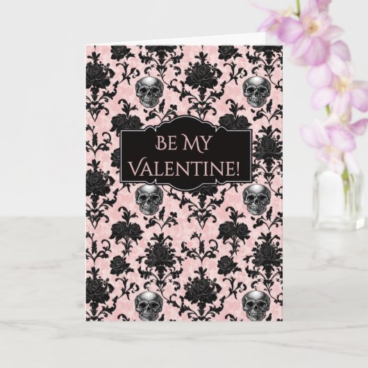 Roze en Zwarte Goth Schedels en Rozen Kaart (Orchidee)