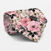Roze en zwarte Gothic Bloemen Bloemen Stropdas (Opgerold)