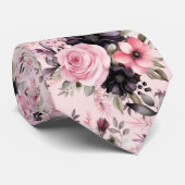Roze en zwarte Gothic Bloemen Bloemen Stropdas (Opgerold)