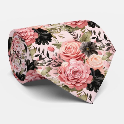Roze en zwarte Gothic Bloemen Bloemen Stropdas (Opgerold)