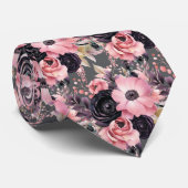 Roze en zwarte Gothic Bloemen Bloemen Stropdas (Opgerold)