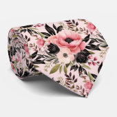 Roze en zwarte Gothic Bloemen Bloemen Stropdas (Opgerold)