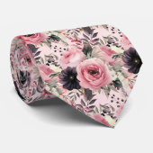 Roze en zwarte Gothic Bloemen Bloemen Stropdas (Opgerold)