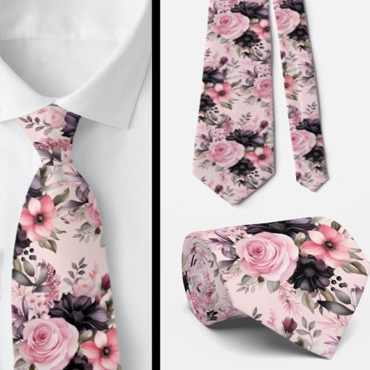 Roze en zwarte Gothic Bloemen Bloemen Stropdas