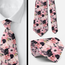 Roze en zwarte Gothic Bloemen Bloemen Stropdas