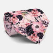 Roze en zwarte Gothic Bloemen Bloemen Stropdas (Opgerold)