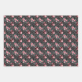 Roze en zwarte Gothic Bloemenschedels Inpakpapier Vel (Voorkant 2)