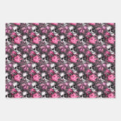 Roze en zwarte Gothic Bloemenschedels Inpakpapier Vel (Voorkant)