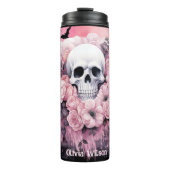 Roze en zwarte Gothic Floral Skull gepersonaliseer Thermosbeker (Voorkant)