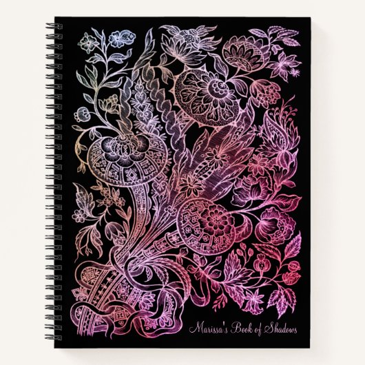 Roze en zwarte  Gothic Flower Book of Shadows Notitieboek (Voorkant)
