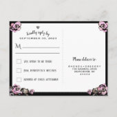 Roze en zwarte Gothische Rozen & Skeleton RSVP-Bri Briefkaart (Achterkant)