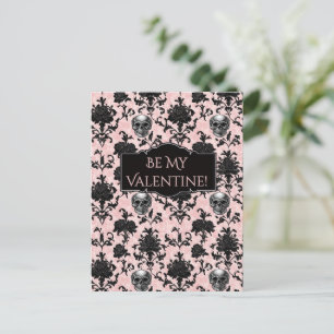 Roze en Zwarte Gothische Schedels en Rozen Briefkaart