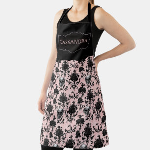 Roze en Zwarte Gothische Schedels en Rozen Persoon Schort