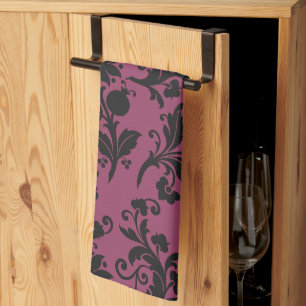 Roze en Zwarte Gotische Bloemen Patroon Halloween Theedoek