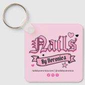 Roze en Zwarte Gotische Letters Qr Code Nagel Tech Sleutelhanger (Voorkant)