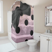 Roze en zwarte goudkleurige rode vlekjes douchegordijn (In situ)