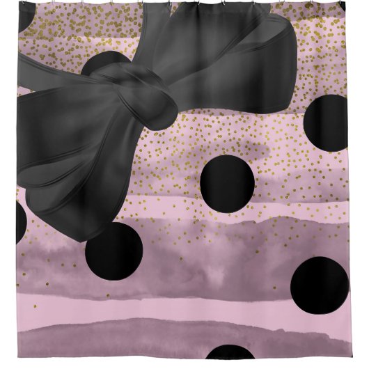 Roze en zwarte goudkleurige rode vlekjes douchegordijn (Voorkant)