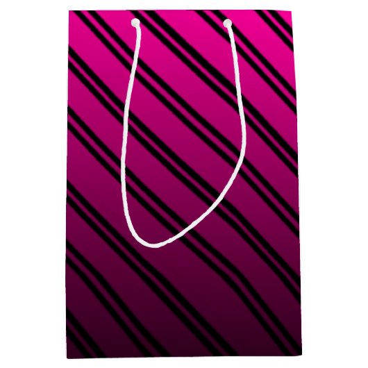 Roze en zwarte gradiënt met zwarte strepen medium cadeauzakje (Voorkant)