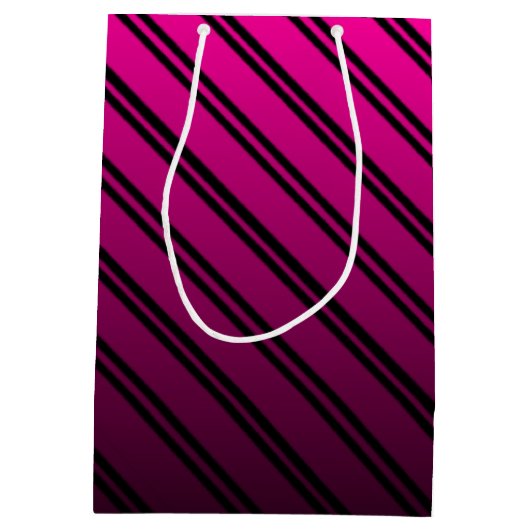 Roze en zwarte gradiënt met zwarte strepen medium cadeauzakje (Achterkant)