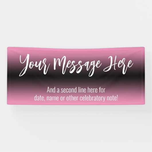 Roze en zwarte gradiënt Ombre Voeg je aangepaste t Spandoek (Horizontaal)