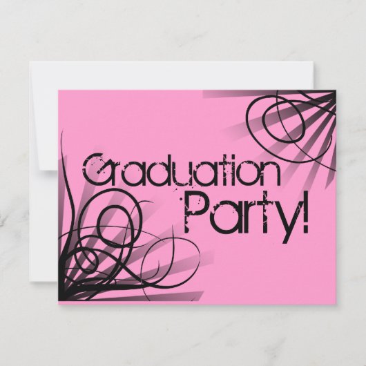 Roze en Zwarte Graduation Party Kaart (Voorkant)