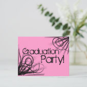 Roze en Zwarte Graduation Party Kaart (Staand voorkant)