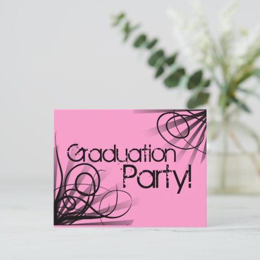 Roze en Zwarte Graduation Party Kaart (Staand voorkant)