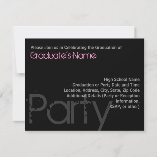 Roze en Zwarte Graduation Party Kaart (Achterkant)