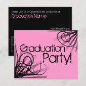 Roze en Zwarte Graduation Party Kaart (Voorkant / Achterkant)