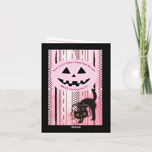 Roze en zwarte grillige Halloween-Kaart voor bedri Kaart (Achterkant)