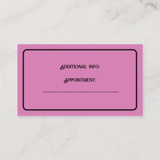 Roze en zwarte haarlijst visitekaartje (Achterkant)