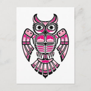 Roze en zwarte Haida Spirit Owl Briefkaart